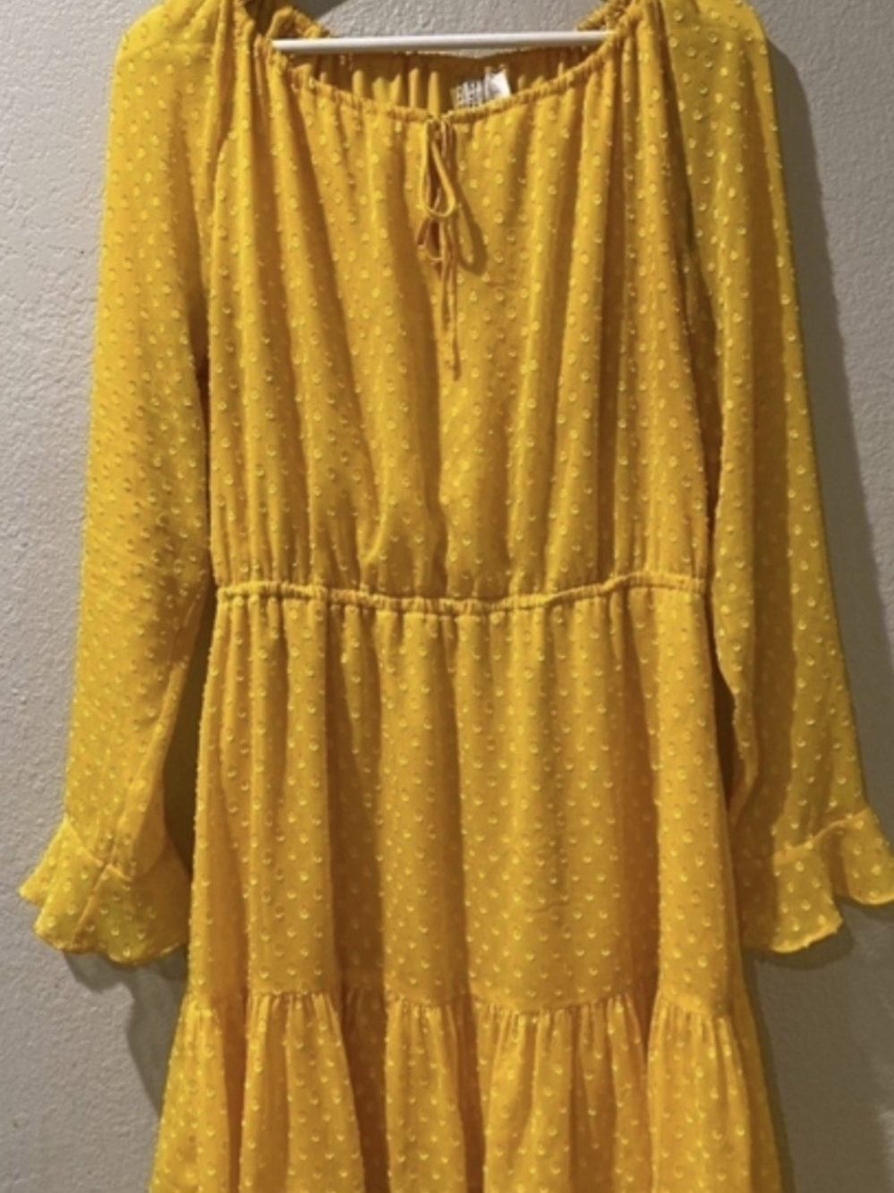 H&M Yellow Swiss Dot Tiered Long Sleeve Dress